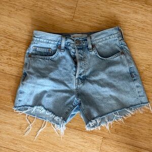 Aritzia Denim Forum Light Blue Frayed Jean Shorts